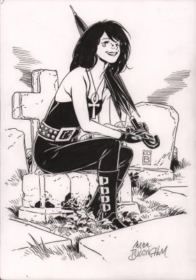 Mark Buckingham | Death (The Sandman) Finished B&W Ink Commission - Signed | Anthony’s Comic Book Art