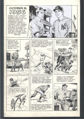 John Romita Sr. | John Romita Sr Sports Art - Don Larsen’s Perfect Game in the 1956 World Series - 1St Page Issue 1981 New York Yankees Yearbook | Koch Comic Art