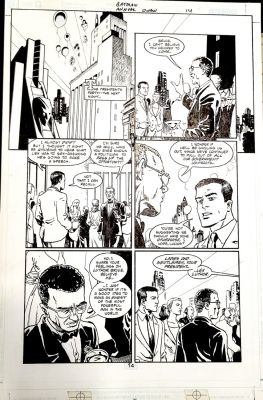 Brubaker / Gaudiano - Batman Our Worlds At War #1 Pg, Bruce Wayne & Lucius Fox About To Hear President Luthor 2001 $125 | Cool Lines Art