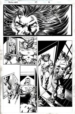 Mike Deodato, Scott Koblish | Elektra #10 P 6 (Wolverine in Every Panel with Elektra, Confronting the Very Large McKinley Stewart!) 1997 | Romitaman