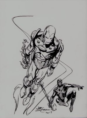 Jerry Bingham | Iron Man & Spider-Man Ink Art Commission - Signed | Anthony’s Comic Book Art