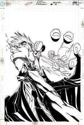 Damion Scott, Robert Campanella - Batgirl #13 Cover (Cover Drawn on 2 Boards, Batgirl Punching Compromised Cia Agent Johnson!) 2000
