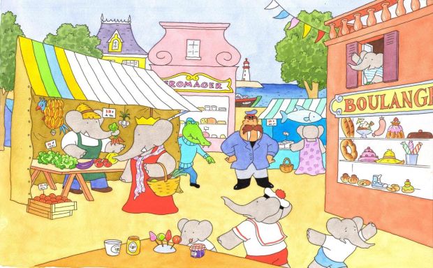 Gibert Jean-Claude | Illustration originale pages 22-23 pour le livre 11 de BABAR | Galerie Napoléon