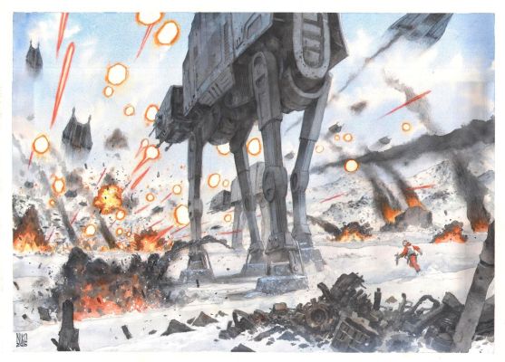 HENRICHON NIKO - Grande peinture originale de Star Wars épisode 5 L‘Empoire Contre-Attaque