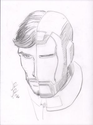 John Romita Jr. | Iron Man Tony Stark Split Half-Half Pencil Head Sketch - Signed - 2026 | Anthony’s Comic Book Art
