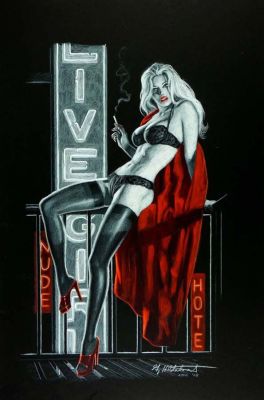 Greg Hildebrandt | Escape" Black Board ** Greg Hildebrandt. Rare Published!! "Vamps, Tramps & Beauties" Page 8. Color 30" X 20" Heavy Metal Recreation. | ComicArtFans Classifieds
