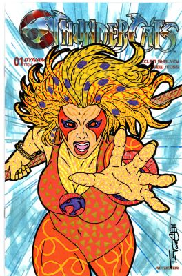 Tim Von Cloedt | Cheetara metallic and matte acrylic paint sketch cover. Thundercats #1 | Raremarq (Buy It Now)