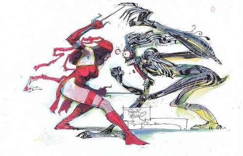 Bill Sienkiewicz | Bill Sienkiewicz Over Frank Miller - Elektra Vs . Warlock | ComicArtFans Classifieds