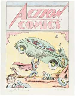 "ACTION COMICS" #1 COVER RECREATION ORIGINAL ART BY SUPERMAN CREATOR JOE SHUSTER.