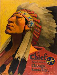HERNANDO GONZALLO VILLA (1881-1952) "The Chief: Fastest Train to Chicago, Kansas City." [POSTER / TRAINS / AMTRAK / NATIVE AMERICAN] | Swann Galleries