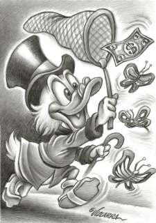 Uncle Scrooge Hunting Money & Butterflies - Original Drawing - Joan Vizcarra - First edition | Catawiki