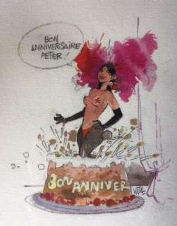 Verjaardagstaart met stripster - originele kleurentekening door Will (1999) | Catawiki