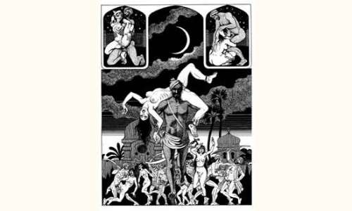 PICHARD. " Le Kama Soutra ". Encre de Chine noire sur carton pour la planche | Tessier Sarrou