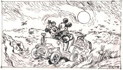 Mickey and Minnie inspired by van Gogh - Original Preliminary Drawing - Tony Fernandez - EO | Catawiki