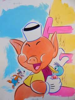 Studio Walt Disney  - Originele tekening in kleur - 3 biggetjes  + Midas Wolf- Gepubliceerd  - taille 26 x 23,5 cm - [années 1970] | Catawiki