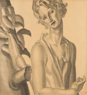 JEAN DUPAS (1882-1964) Portrait of woman with tropical bird. | Swann Galleries