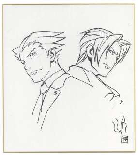 Tatsuro Iwamoto Hand-drawn Shikishi "Phoenix Wright: Ace Attorney (Gyakuten Saiban)" Phoenix Wright (Ryuichi Naruhodo) and Miles Edgeworth (Reiji Mitsurugi) | Mandarake (Big Web)