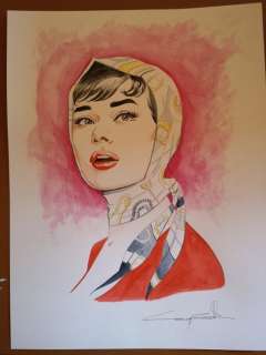 Julia  - illustraz. originale "Tribute to Audrey Hepburn" - Page volante | Catawiki