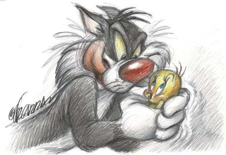 Tweety & Sylvester - Original Drawing - Vizcarra, Joan  - Art de crayon | Catawiki