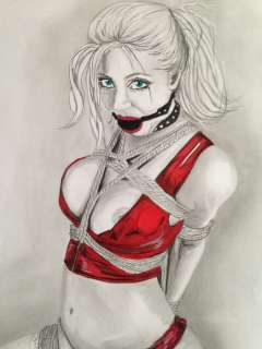 Bondage BDSM - Disegno Originale erotico-sexy "La Ragazza in rosso" - Page volante | Catawiki