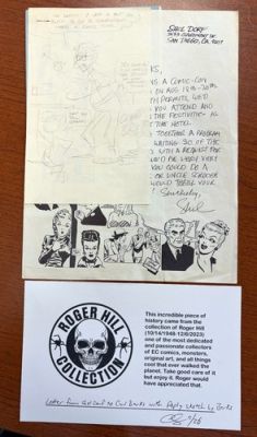 ROGER HILL ESTATE: Carl Barks Original Sketch with Letter from Shel Dorf 1972!