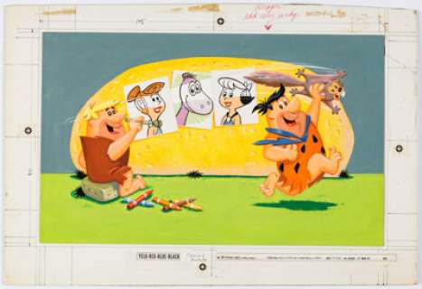 Whitman Artist The Flintstones Magic Rub-Off Pictures to Color Box Cover Painting Whitman #4... | Heritage