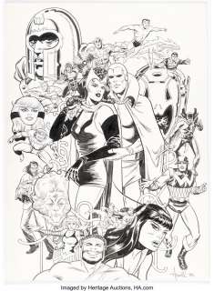 Marvel Artist - Richard Howell - The Vision and Scarlet Witch and Others Illustration Original Art (1985)....