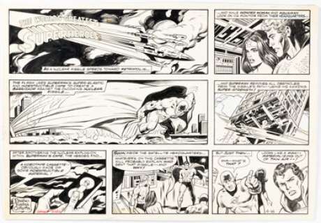 George Tuska And Vince Colletta | World’s Greatest Superheroes Sunday Comic Strip Original Art dated 4-16-78 (C.T.N.Y.N.S., 1978). (Total: 2 Original Art) | Heritage