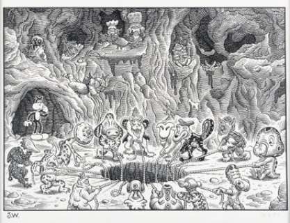 Jim Woodring - Congress of the Animals Frank Double Splash Page 76-77 Illustration Original Art (Fantagraphics, 2011).