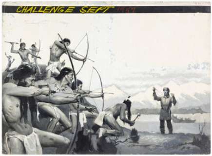 Tom Ryan (attributed) Challenge For Men Magazine September-1957 Interior Double Page Spread Painting Illustration Original Art (Almat Publishing, 1957).