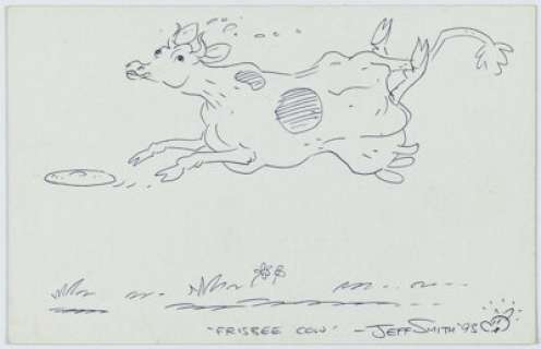 Jeff Smith - Frisbee Cow from Bone Sketch Original Art (1993).