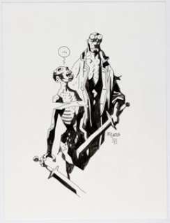 Mike Mignola - Hellboy and Skeleton Illustration Original Art (undated). | Heritage