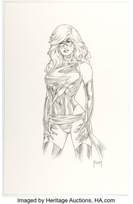 Mitch Foust - Ms. Marvel (Carol Danvers) Pin-Up Illustration Original Art (undated).