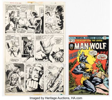 George Pérez and Klaus Janson Creatures on the Loose #33 Man-Wolf Story Page 2 Original Art (Marvel, 1975). (Total: 2 Items)