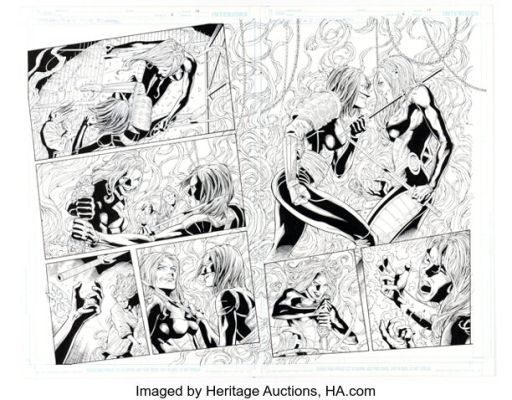 Art Thibert [Cliff Richards printed lines] Katana #6 Double Page Spread 16-17 Original Art (DC, 2013).