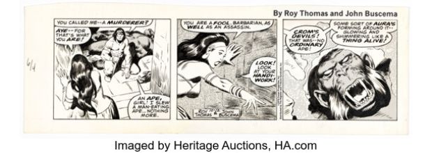 John Buscema Conan the Barbarian Daily Comic Strip Original Art dated 10-12-78 (Register and Tribune Syndicate, 1978). | Heritage