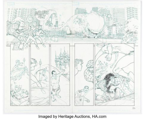 Mario Alberti Spider-Man / Fantastic Four #1 Double Story Pages 8-9 Original Art (Marvel, 2010).