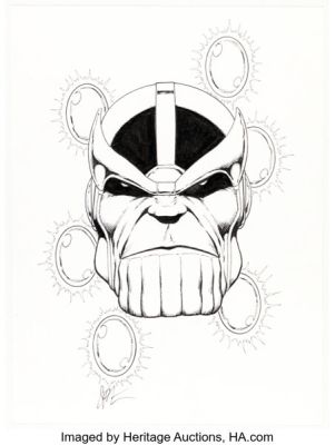Jim Starlin - Thanos and the Infinity Stones Headshot Illustration Original Art (undated). | Heritage
