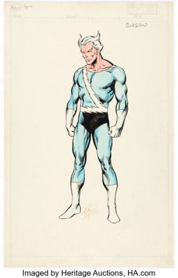 John Byrne and Joe Rubinstein The Official Handbook of the Marvel Universe #10 Quicksilver Illustration Original Art (Marvel, 1986). | Heritage