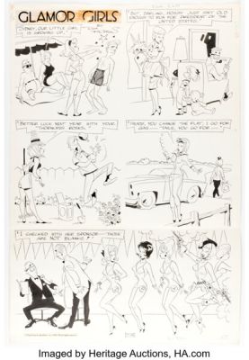 Don Flowers Glamor Girls Sunday Comic Strip Original Art dated 7-19-64 (King Features Syndicate, 1964).