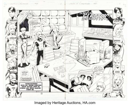 Jeffrey Moy and Ron Boyd Legion of Super-Heroes #89 Double Page Spread 2-3 Original Art (DC, 1997). | Heritage