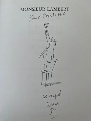 Sempé (Jean-Jacques). Monsieur Lambert. Denoël, [1985]. | In-8, reliure éditeur. Exemplaire dédicacé par Sempé (dessin au… | misc / divers