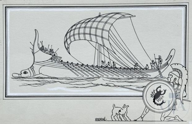 Hergé | Lot 703 : Hergé / EP Jacobs/ Tintin. Dessin original illustrant au premier… | Dagoty