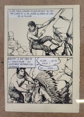 Dan (Bob) - Planche 36 D’un Album de Tarou. Tarou Sauve L’indien «Aigle Rouge». Années 60, 180/120 Mm, Encadré. | DAN (Bob) - Planche 36 d’un album de Tarou. Tarou sauve l’indien… | misc / divers