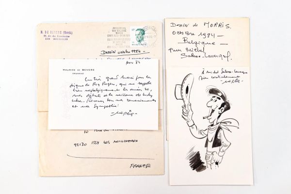 Morris (Maurice de Bevere, 1923-2001) | Lot 71 : Dessin-dédicace à l’encre de Chine sur papier libre, signé,… | misc / divers