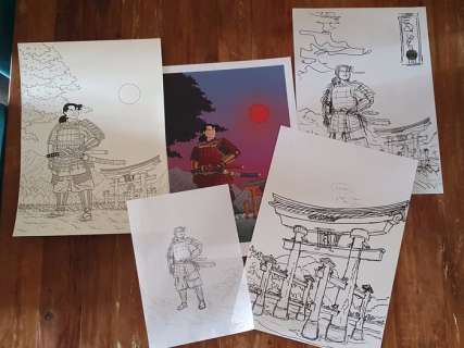 IJsbrand Oost - Groot formaat originele tekening + poster en schetsen - Max Miller in Japan - Loose page - (2020) | Catawiki