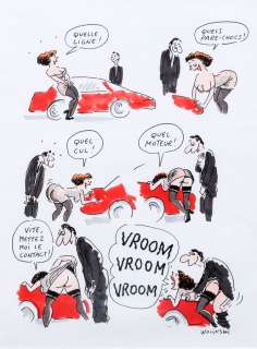 Wolinski - Planche-gag aux feutres de couleur publiée dans l…