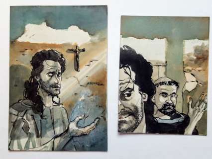 Sergio Tisselli - 2x Illustrazioni Originali Inedite "Le Avventure di Giuseppe Pignata" - Loose page | Catawiki