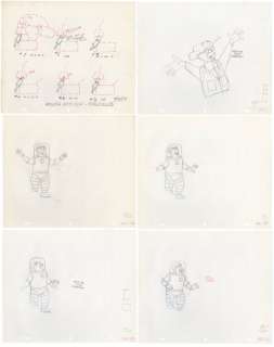 Tintin - 6x croquis préparatoire film dÂ´animation - On a marché sur la lune - Tournesol et Dupont (1962) | Catawiki