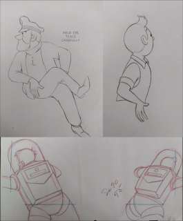Tintin - 5x Original drawing - Tintin & Captain Haddock - On a marché sur la lune (1960’s) | Catawiki